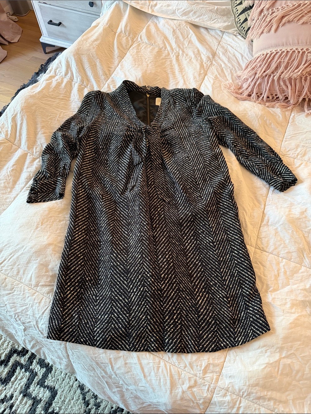 Vintage kate spade Black and White Chevron-Pattern 3/4 Sleeve Dress Sz XS
